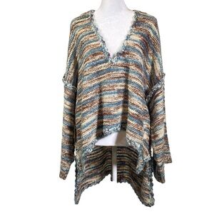 POL Women's Small Long Sleeve OVERSIZED Chunky Knit SWEATER teal brown cream